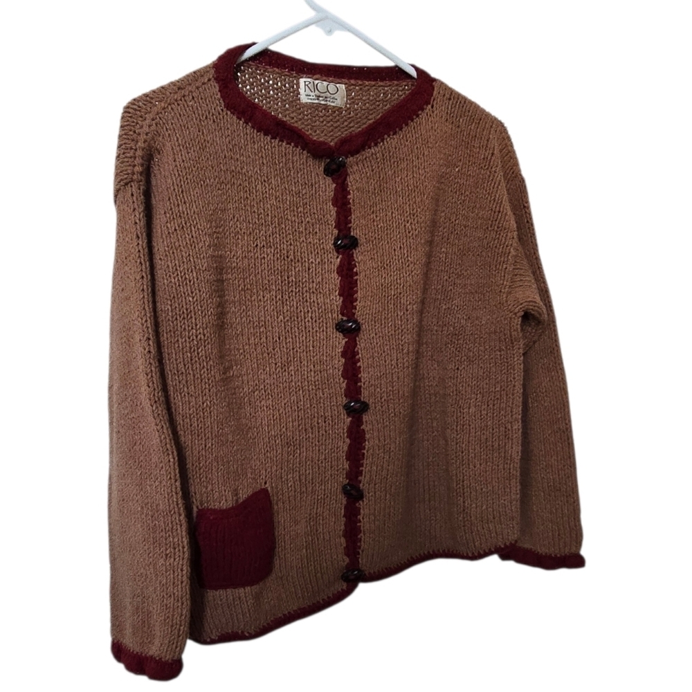 Vintage Rico Brown And Red Cardigan Sweater Size M/L